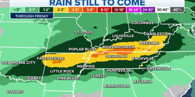 Rainfall forecast through Friday over the Tennessee Valley
