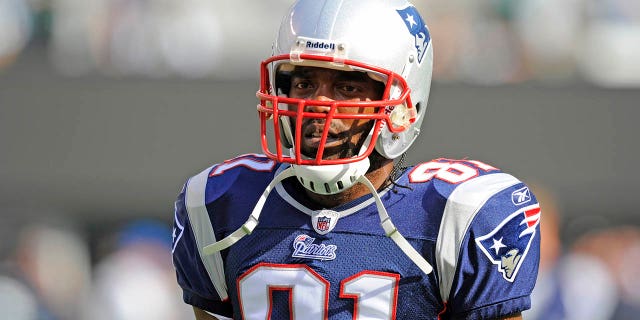 New England Patriots wide receiver Randy Moss, #81, during the Jets 28-14 win over the Patriots at the New Meadowlands Stadium in East Rutherford, New Jersey.