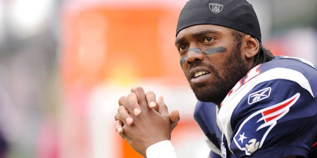 Randy Moss, #81 of the New England Patriots, looks on against the Baltimore Ravens at Gillette Stadium on Oct. 4, 2009 in Foxboro, Massachusetts.