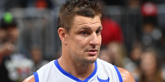 Rob Gronkowski attends the Monster Energy BIG3 Celebrity Basketball Game at State Farm Arena on Aug. 21, 2022 in Atlanta.