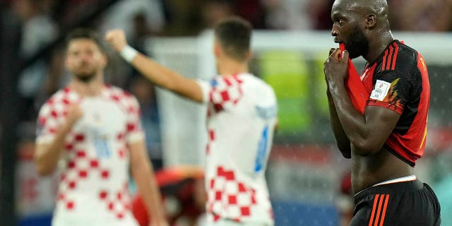 Romelu Lukaku of Belgium reacts at the end of the World Cup group F match against Croatia in Al Rayyan, Qatar, Thursday, December 1, 2022.