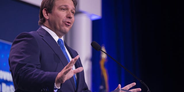 Florida Gov. Ron DeSantis speaks to the Republican Jewish Coalition annual meeting at the Venetian in Las Vegas, Nov. 19, 2022.