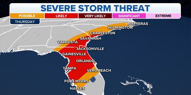 The threat of severe storms in Florida and the Southeast