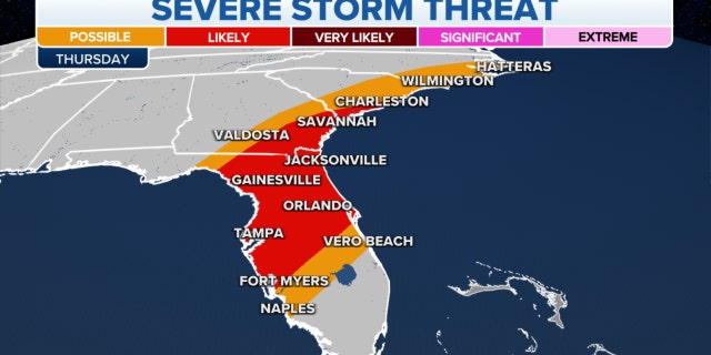 The threat of severe storms in Florida and the Southeast