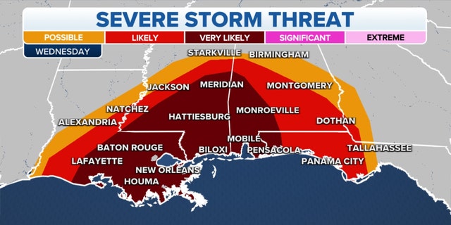 A severe storm threat on Wednesday for the Southeast