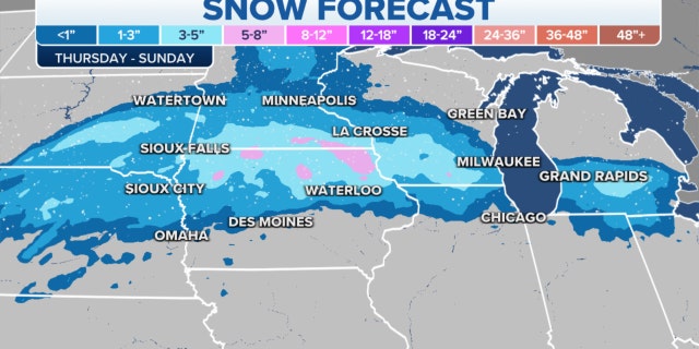 Snow forecast in the northern Plains, Midwest