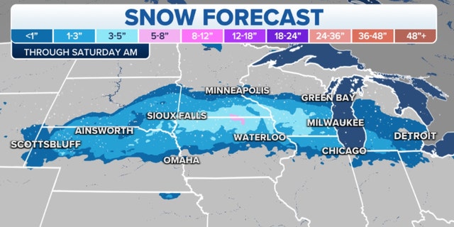 Snow forecast through Saturday morning from the Plains to Michigan