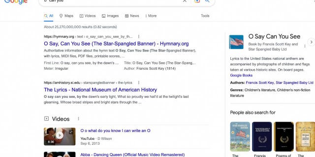 Screenshot of Google search with asterisks.