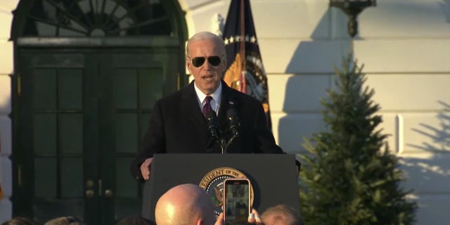 President Biden speaks from the White House on Tuesday during a ceremony celebrating the Respect for Marriage Act.