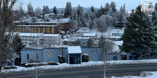 The off-campus King Road home where four University of Idaho students were killed in November can be seen from the hill across from the Sigma Chi fraternity house in Moscow, Idaho. Victim Ethan Chapin lived there but was visiting his girlfriend, Xana Kernodle, when an intruder ambushed them along with Madison Mogen and Kaylee Goncalves around 4 a.m. on Nov. 13.