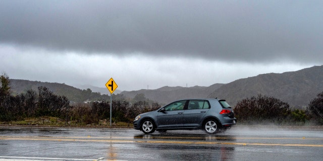 Silverado Canyon, CA - December 24: A vehicle travels along East Santiago Canyon Road in Silverado, located in eastern Orange County.