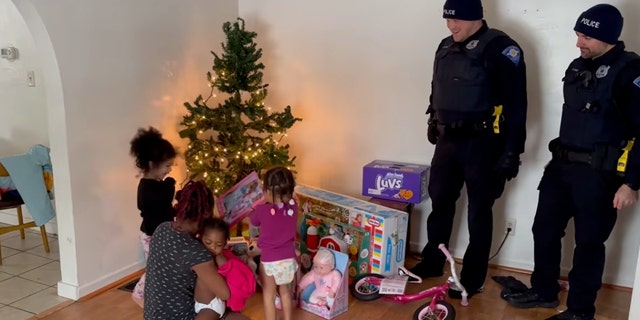 The officers also brought food for the family that had been victimized by a burglary.