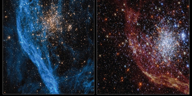 These Hubble images show the star cluster NGC 1850 in multiple wavelengths.