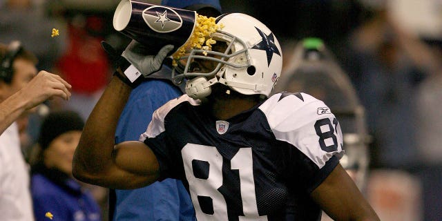 Terrell Owens de los Dallas Cowboys durante un partido contra los Green Bay Packers el 29 de noviembre de 2007 en el Texas Stadium en Irving, Texas.