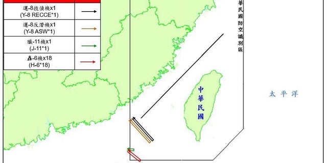 Chinese military aircraft and ships have been spotted near Taiwan, defense officials on island said.