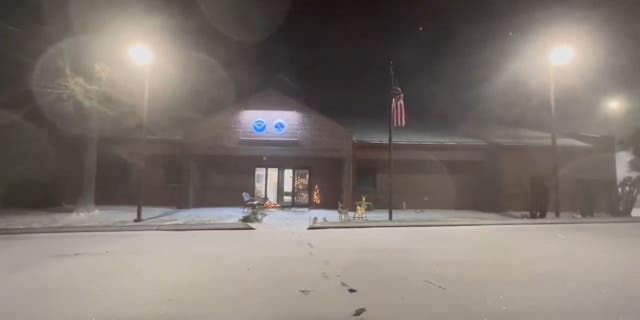 The Tennessee National Weather Service Building at night during the 2022 blizzards
