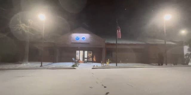 The Tennessee National Weather Service Building at night during the 2022 blizzards