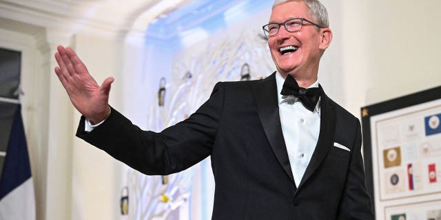 Apple CEO Tim Cook arrives at the White House to attend a state dinner honoring French President Emmanuel Macron on Dec. 1, 2022.