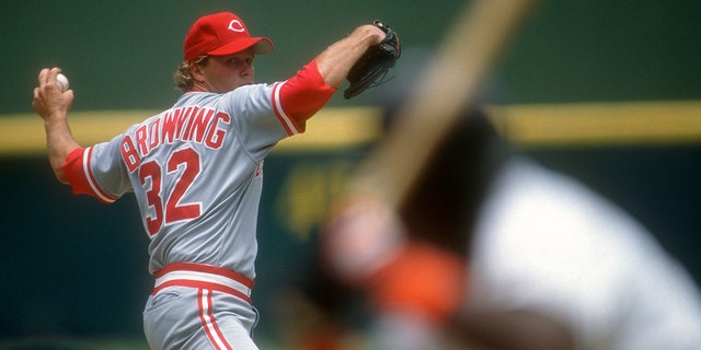 Tom Browning of the Cincinnati Reds pitches against the Padres circa 1993 in San Diego, California. Browning played for the Reds from 1984-94.