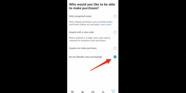 Amazon Alexa voice purchasing settings.