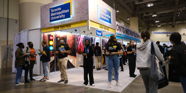 Toronto Metropolitan University booth. Full house as thousands of students and parents flooded the first university fair since the pandemic happened at the Metro Toronto Convention Centre on October 1-2.