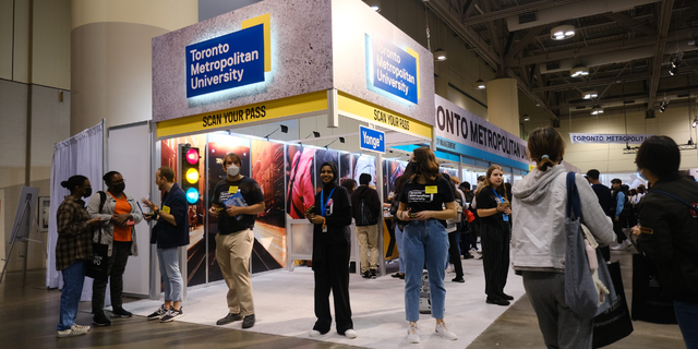 Toronto Metropolitan University booth. Full house as thousands of students and parents flooded the first university fair since the pandemic happened at the Metro Toronto Convention Centre on October 1-2.