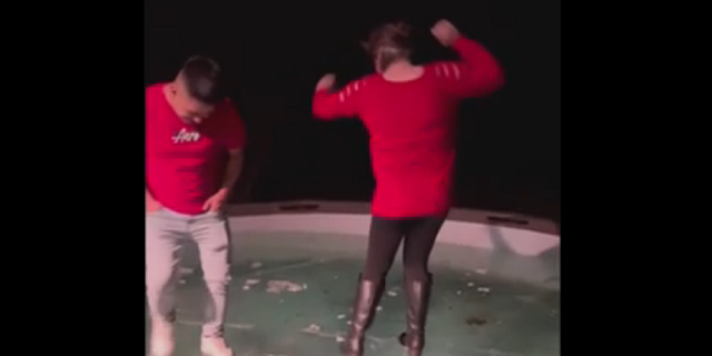 The footage begins with Anabel Rojo and family members dancing on the frozen pool.