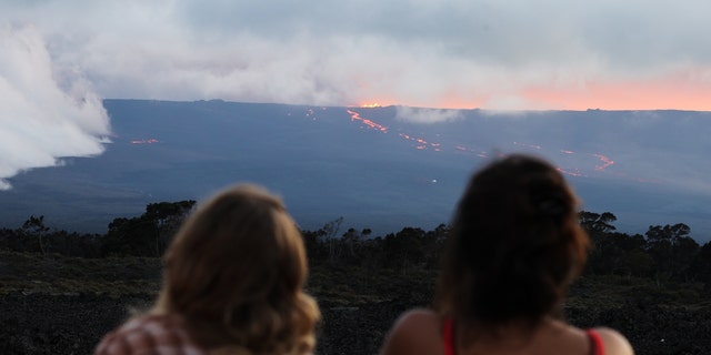 HAWAII, USA- NOVEMBER 30: A view from Mauna Loa, the world's largest active volcano, began to erupt overnight, prompting authorities to open shelters "as a precaution" on November 30, 2022 in Big Island of Hawaii, United States. 