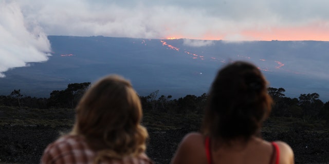 HAWAII, USA- NOVEMBER 30: A view from Mauna Loa, the world's largest active volcano, began to erupt overnight, prompting authorities to open shelters "as a precaution" on November 30, 2022 in Big Island of Hawaii, United States.