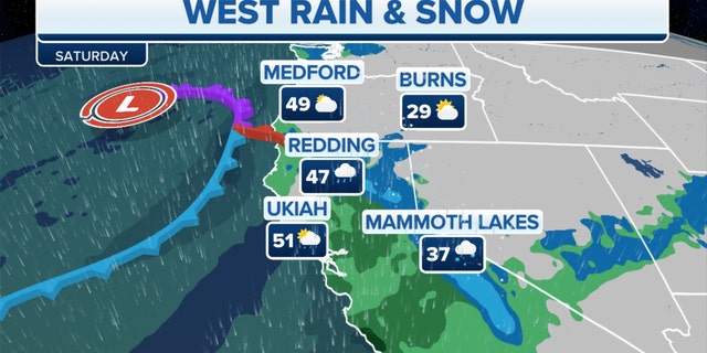 Rain and snow forecast across the West