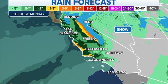 Rain forecast in the West through Monday