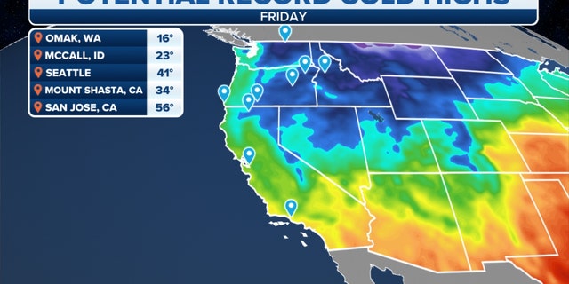 Potential record cold temperatures on Friday in the West