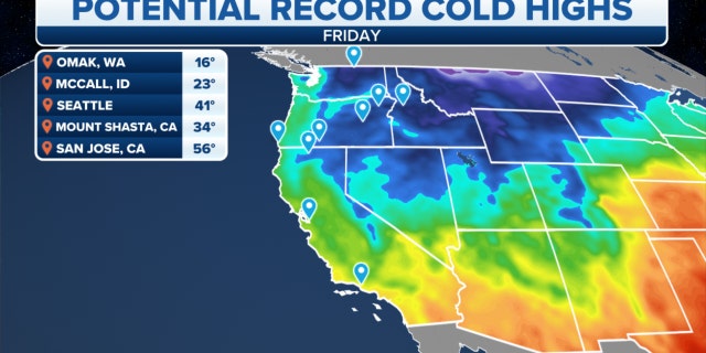 Potential record cold temperatures on Friday in the West