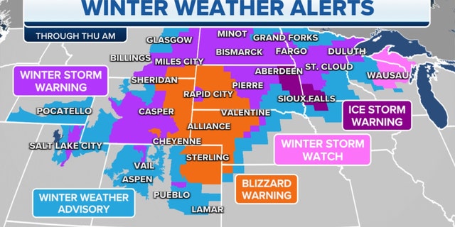 Winter weather alerts in the Midwest, Plains through Thursday morning