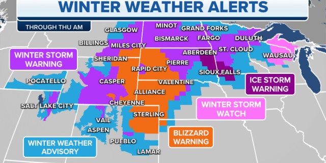 Winter weather alerts in the Midwest, Plains through Thursday morning