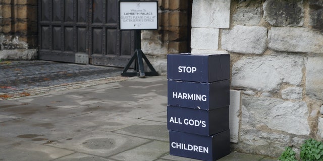 Petition boxes dropped off at Lambeth Palace, the London headquarters of the Archbishop of Canterbury Justin Welby.