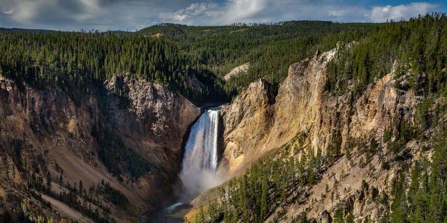 Visitors also come to Yellowstone Falls because they are home to two scenic waterfalls. Pictured here, the Lower Yellowstone Falls, one of two scenic waterfalls in the Grand Canyon of the Yellowstone.