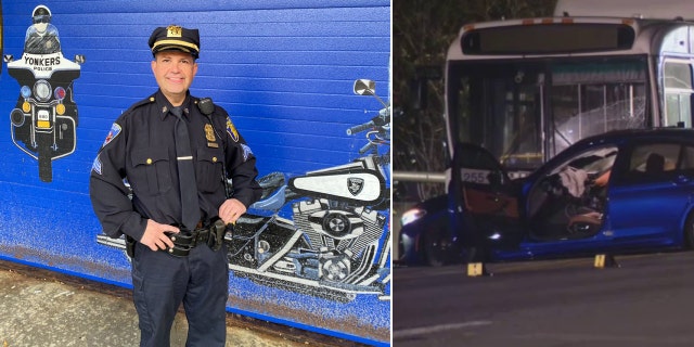 El sargento de policía de Yonkers.  Frank Gualdino murió cuando un BMW se estrelló de frente contra su auto de policía sin identificación el 1 de diciembre de 2022.