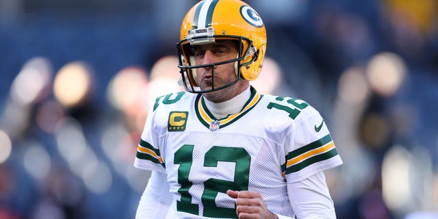 Aaron Rodgers, #12 of the Green Bay Packers, looks on before the game against the Chicago Bears at Soldier Field on December 4, 2022, in Chicago, Illinois.