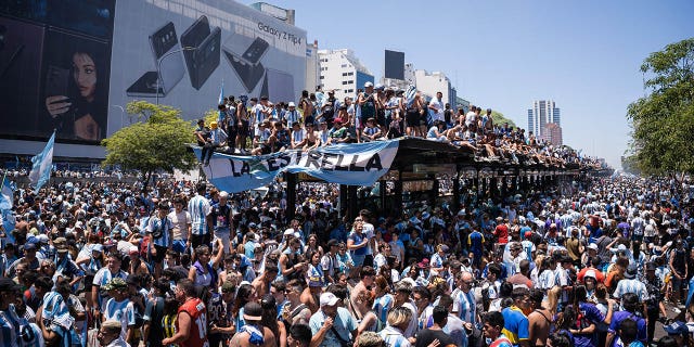 Argentinians celebrate their nation's World Cup victory in Buenos Aires on Dec. 20, 2022.