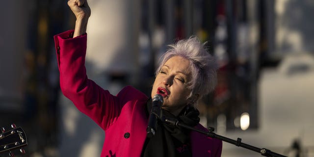 WASHINGTON, DC - DECEMBER 13: Cyndi Lauper performs during a bill signing ceremony for the Respect for Marriage Act on the South Lawn of the White House December 13, 2022 in Washington, DC. 