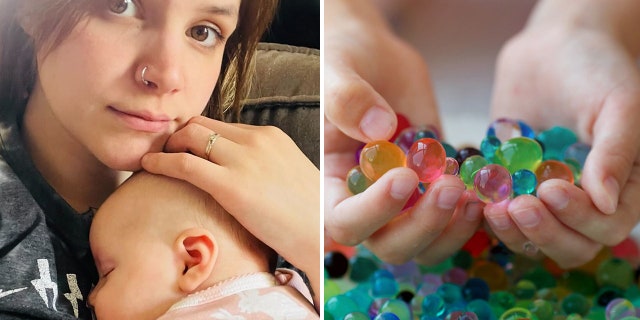 Folichia Williams and her baby girl Kennedy are pictured here, as well as water beads. The cases described in this article are "just the tip of the iceberg" when it comes to water bead hazards, said Ashley Haugen of That Water Bead Lady.