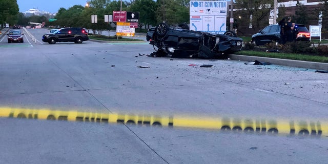 A car involved in a carjacking on May 3, 2022, crashed in Port Covington in South Baltimore.