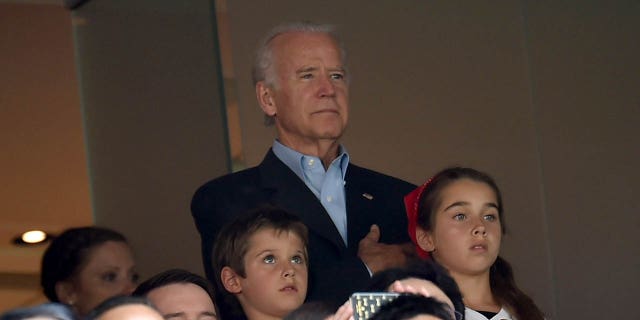 Vice President Joe Biden in the stands before the FIFA Women's World Cup Canada 2015 final between the U.S. and Japan at BC Place Stadium July 5, 2015, in Vancouver, Canada.  