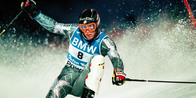 Bode Miller of USA in action during the Men's Combined Slalom event at the World Ski Championship on February 05, 2001 in St Anton, Austria. 