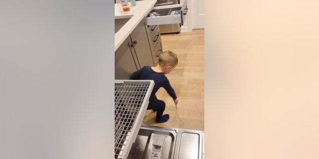 Little Levi helped his family unload the dishwasher in the cutest way in this viral video.