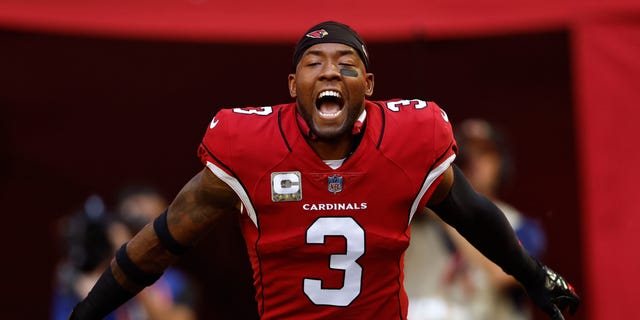 Budda Baker #3 of the Arizona Cardinals reacts as he takes the field prior to an NFL Football game between the Arizona Cardinals and the Seattle Seahawks at State Farm Stadium on November 06, 2022 in Glendale, Arizona.