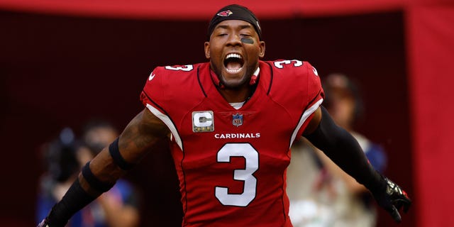 Budda Baker #3 of the Arizona Cardinals reacts as he takes the field prior to an NFL Football game between the Arizona Cardinals and the Seattle Seahawks at State Farm Stadium on November 06, 2022 in Glendale, Arizona.