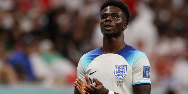 Bukayo Saka of England is seen during the FIFA World Cup Qatar 2022 Round of 16 match between England and Senegal at Al Bayt Stadium on December 04, 2022 in Al Khor, Qatar.