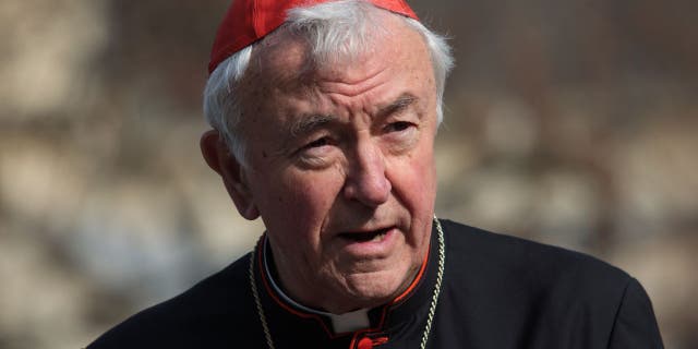 Cardinal Vincent Nichols, Archbishop of Westminster, speaks at a vigil outside Westminster Abbey.